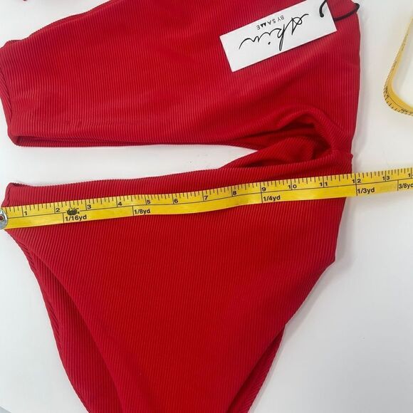 Skin by SAME / Revolve Cut Out One Piece Swimsuit in Ribbed Red NWT Sz L - Picture 6 of 7